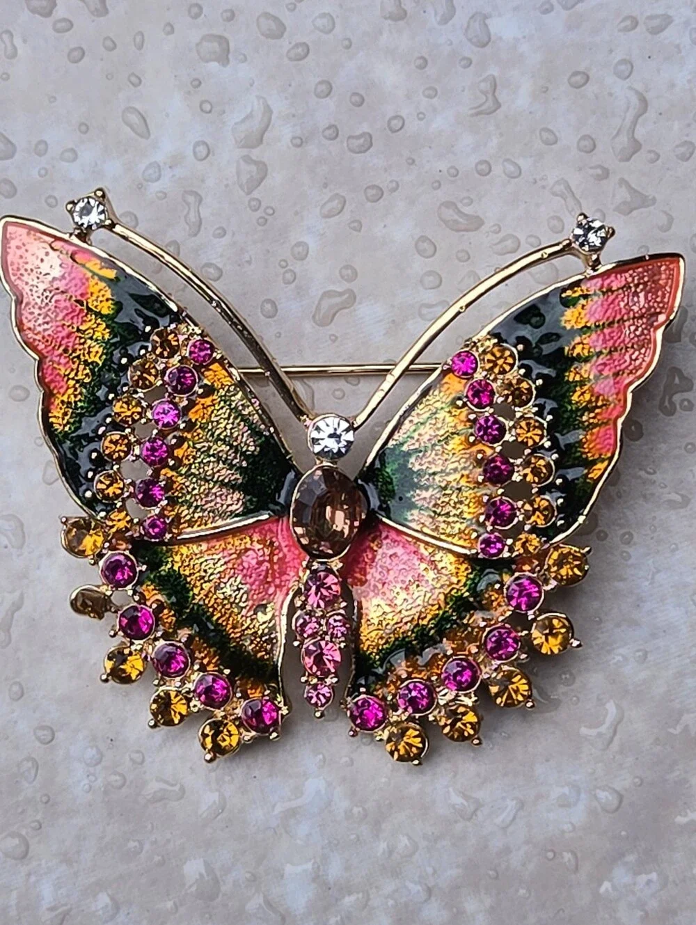 Napier Multicolor Butterfly Brooch with Pink, Green and Gold Tones